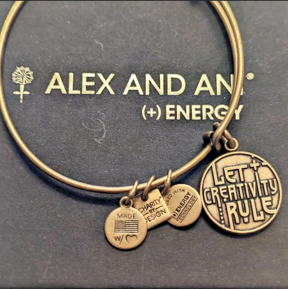 Alex and Ani "Let Creativity Rule" Gold Charm Bangle
